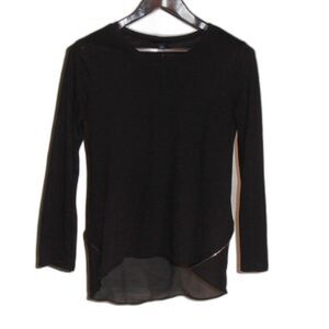 🟢 Lumiere Black High-Low Chiffon Hem Top | Size M Long Sleeve Blouse 🖤✨